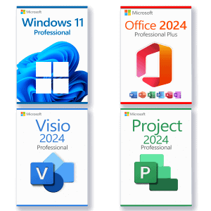 Microsoft Windows 11 Pro + Microsoft Office 2024 Professional Plus + Microsoft Project 2024 Professional + Microsoft Visio 2024 Professional Licenza per 3 PC