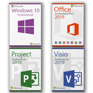 Microsoft Windows 10 Professional  Office 2019 Professional Plus  Visio 2019 Professional  Project 2019 Professional license for 3 PCs